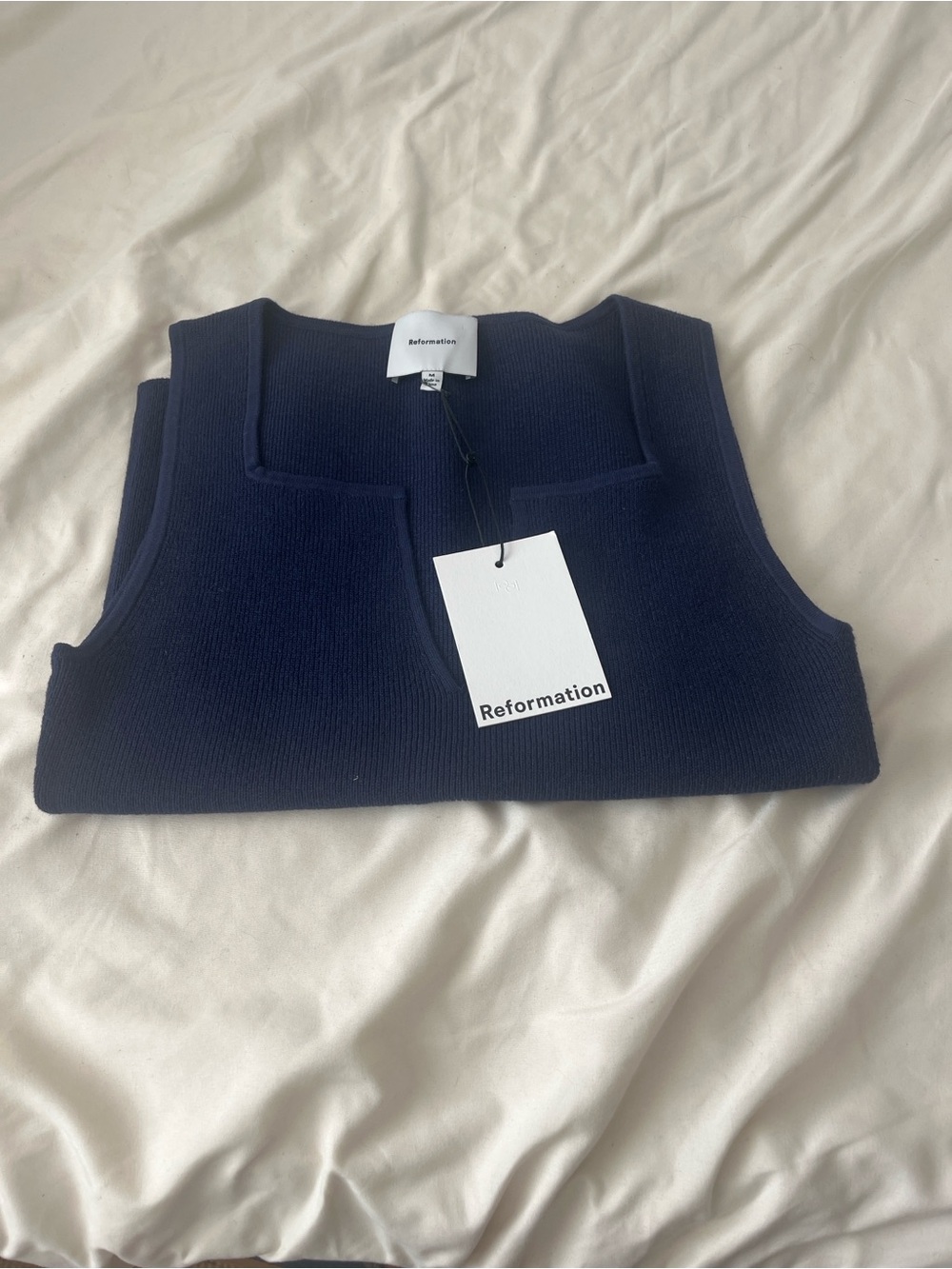 Reformation Rylie Navy Square-Neck Ribbed Tank Top BNWT - Picture 5 of 6